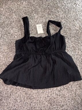 a new day Black Square-Neck Tank with Tie Detail